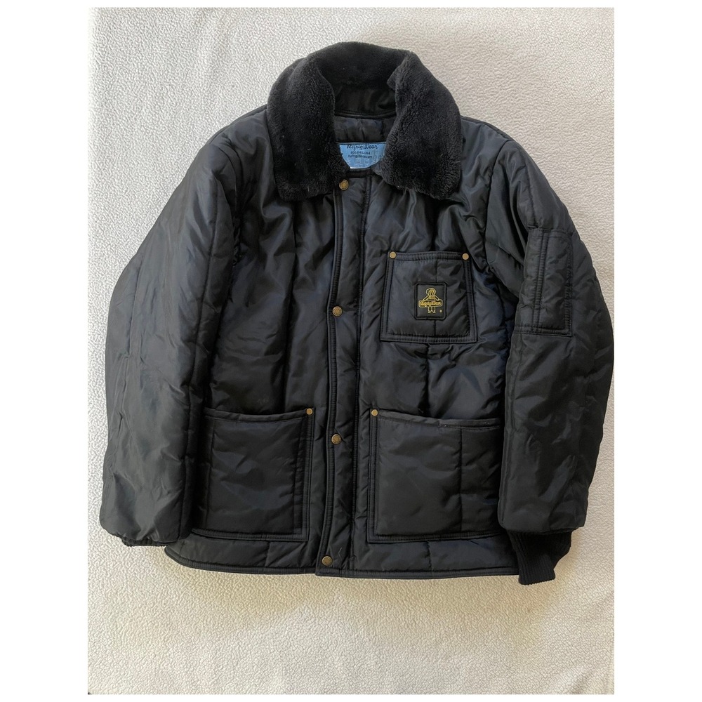 RefrigiWear Mens Small Iron-Tuff Insulated Jacket Black Faux Fur Collar Quilted